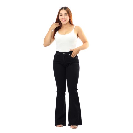 Pantalón Colombiano Negro bota campana Tiro Alto | Jeans Colombianos Mujer